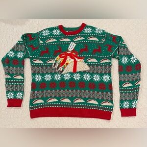 Ugly / Silly Christmas Sweater ~ TACOs To the World From: Santa ~Size L